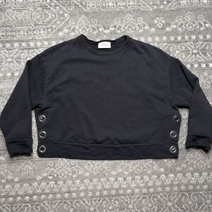VICOLO Grommet Cropped Sweatshirt Small? Black Side Slit Boxy Goth Whimsigoth